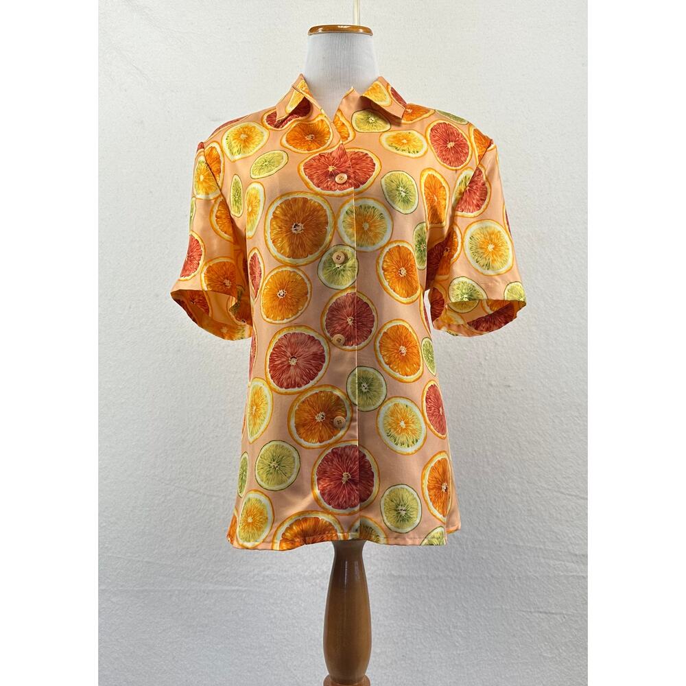 Carlyle Orange Print Vintage 100% Silk Shirt Women's Size 14 European Summer
